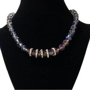 Purple, Silver and Swarovski Crystal Beaded Short Choker Necklace